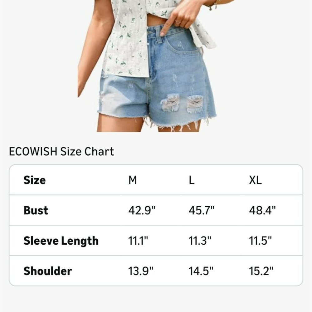 Ecowish Short Sleeve Button Down Peter Pan Collar- Size XL - Picture 2 of 10